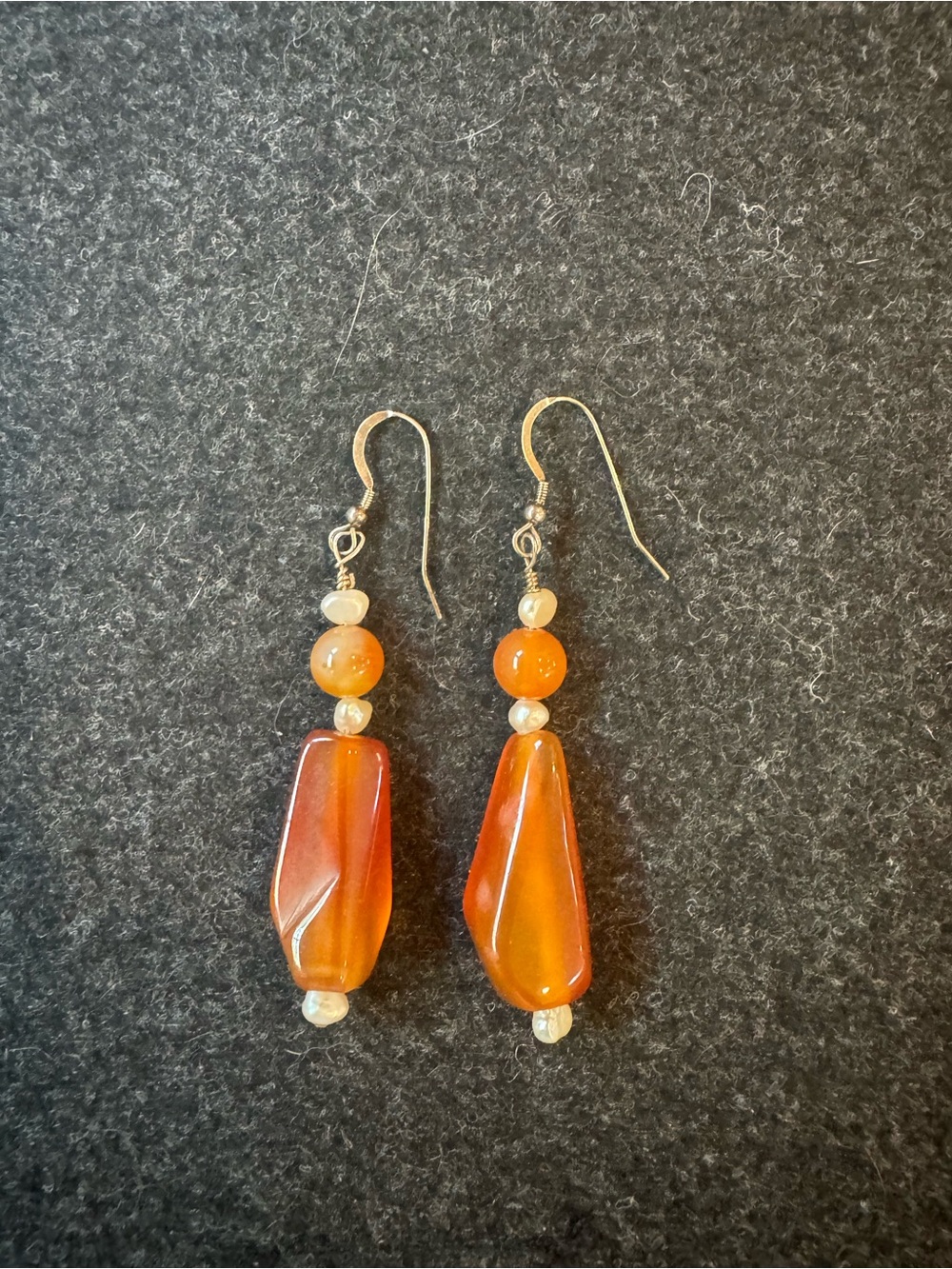Orange Carnelian and pearl earrings - Women Jewelry